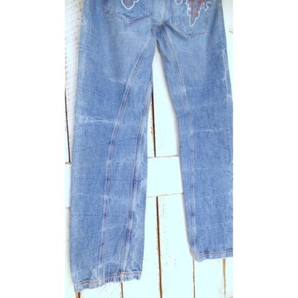 Light blue bleached and faded boot cut denim embroidered jeans - Picture 10 of 10